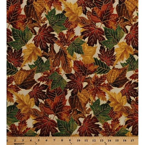 fall metalic leaves fabric|fall fabric by the yard.